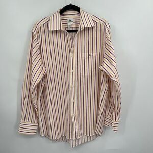 Lacoste Long Sleeve Striped Yellow Red White Collared Button-Up Shirt Size 42